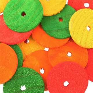 Disques Multicolores en Bois Percés - Pièces de Jouet pour Oiseaux - Medium - 20 Pièces
