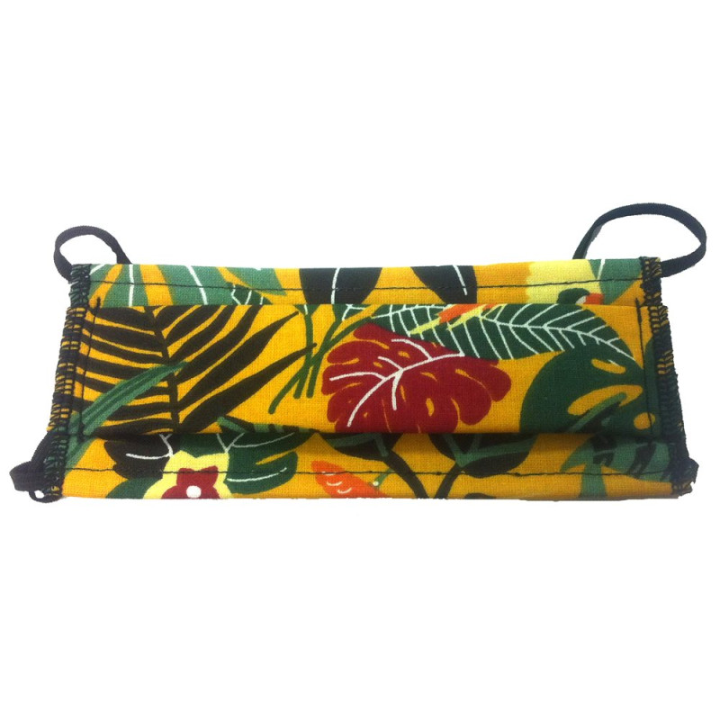 Masque en Tissu Lavable - Jaune Motif Jungle - Taille Enfant