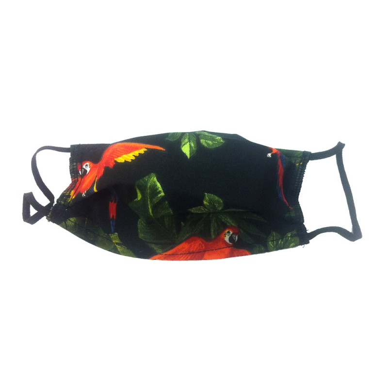 Masque en Tissu Lavable - Noir Motif Aras - Taille Enfant Masque en Tissu Lavable - Noir Motif Aras - Taille Enfant