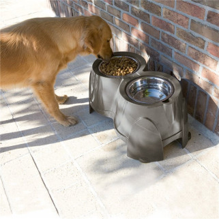 Double Gamelle Surélevée pour Grands Chiens Ergo Feeder - gris chaud