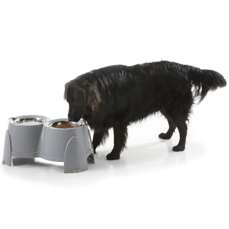 Double Gamelle Surélevée pour Grands Chiens Ergo Feeder - gris chaud